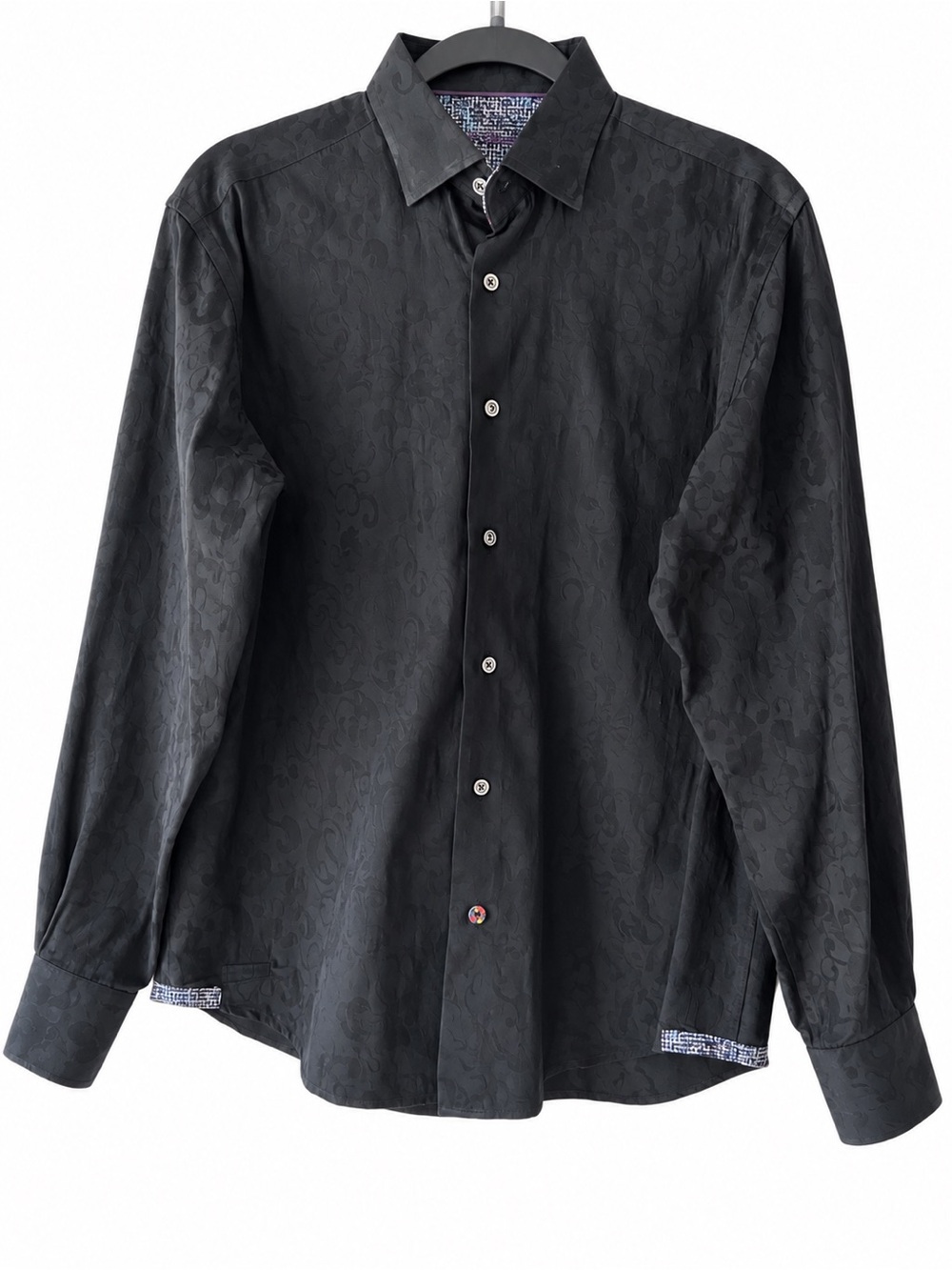 Visconti Black Men’s Black Jacquard Button Down Shirt Size M